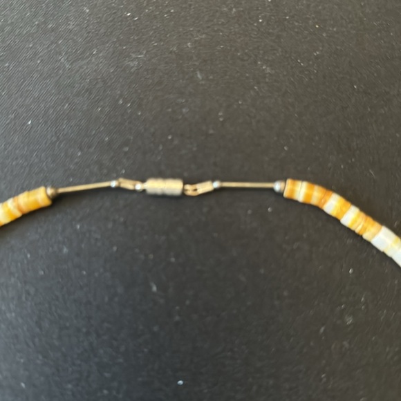 Vintage 70's Puka Shell Tiger Eye Beaded Necklace Chocker Twist Closure - Picture 8 of 9